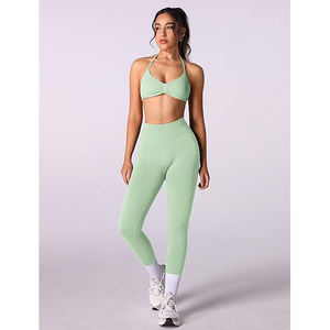 Conjuntos de yoga para mujer, sujetador deportivo sin costuras, leggings de cintura alta, elásticos, transpirables, ropa deportiva. - Product Image 3