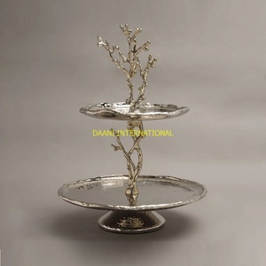 ถาดรองเค้กชุบเงินแบบทันสมัยแท่นวางสองชั้นทำด้วยมือพร้อมดีไซน์กิ่งก้านสำหรับตกแต่งโรงแรมร้านอาหารงานปาร์ตี้ - Product Image 2