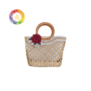 Encantador bolso de mano de jacinto de agua tejido a mano con forro de algodón y acento de flores bolso de paja de moda perfecto para salidas - Product Image 2