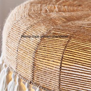 Handmade Rattan Pendant Light Round Boho Style <b>Lampshade</b> With Tassels Indoor Eco-Friendly Decor - Product Image 6