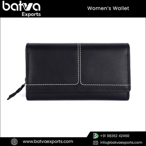 Meilleure qualité en cuir véritable femmes Style Vintage court portefeuille fournisseur indien longue fermeture à glissière RFID Protection Polyester - Product Image 4