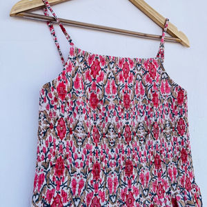 Antique Floral Printed Maxi Dress 100% Cotton Excellent Quality for Regular Wear Casual <b>Henley</b> Neckline Natural <b>Long</b> Ties - Product Image 1