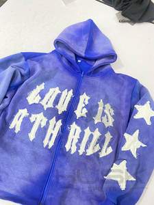 Algodón con cremallera Destroy Sunfade Sudadera con capucha y lavado ácido Sudadera con capucha Logotipo personalizado Oversize Vintage Stone Wash Sudadera con capucha para hombres - Product Image 2