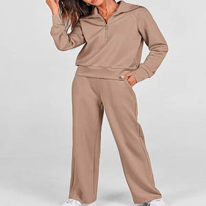 Ensemble de vêtements de sport pour femmes, motif uni, lavé, chaud, manches longues, haut court décontracté, pantalon de survêtement, séchage rapide, écologique pour - Product Image 4