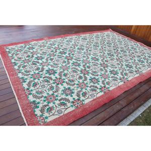 Tapis turc 6,7 x 10,6 pieds, tapis vintage surdimensionné, tapis en laine abstrait rouge - Product Image 2