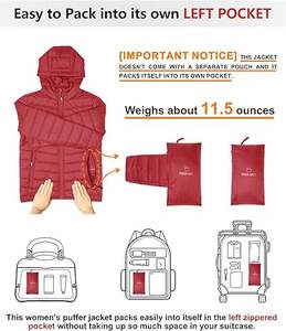 Chaqueta plegable de Invierno para mujer, abrigo acolchado con capucha resistente al agua, chaqueta acolchada ligera para Senderismo y viajes al aire libre - Product Image 5