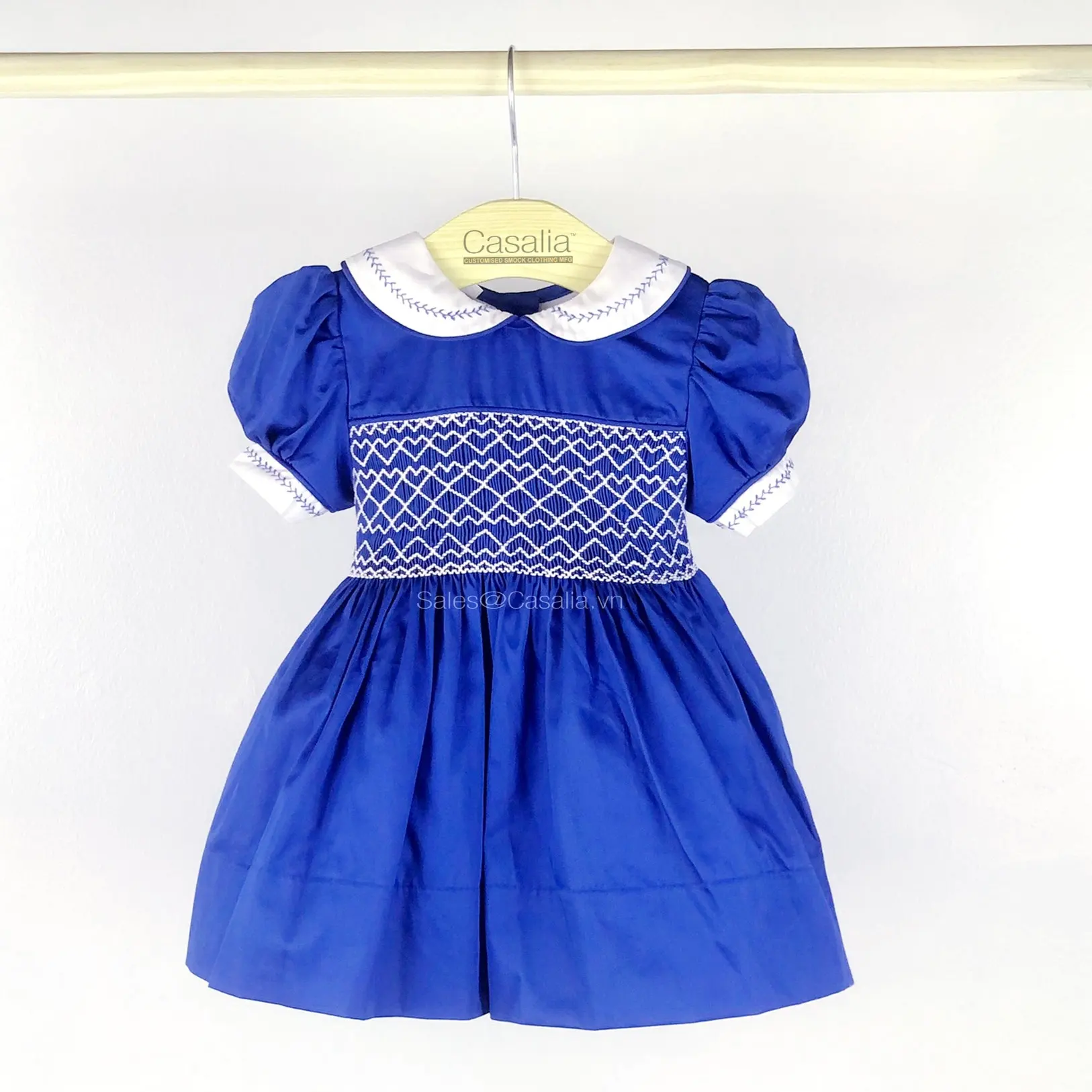 Vestido azul de niña ahumado a mano de Navidad, enagua integrada, tutú, Bowes y Bloomer, OEM-Ropa de niña Ropa para niños-ODM