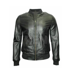 Haute qualité hommes peau de mouton noir véritable Bomber veste High-Street Style hiver col montant en gros toutes tailles-toile - Product Image 1