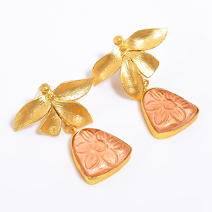 Boucles d'oreilles pierres précieuses en laiton plaqué or 14k grossiste de bijoux en laiton mode femmes et filles - Product Image 2