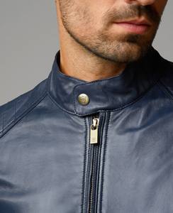 Nouvelle veste en cuir pour homme, personnalisée, durable, confortable, col montant, logo sur le devant, pour l'automne, style motard décontracté, imperméable, respirante - Product Image 4