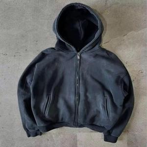 Custom Acid Washed 100% Cotton Thick Pullover Hoodie with Distressed Embroidery and Print Design Oversized Fit Quick Dry - Product Image 3