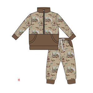 ODM Fábrica Nuevo diseño Niños Trajes Transpirable Animales Imprimir Nuevo estilo Bebé Niños Color marrón Ropa - Product Image 3