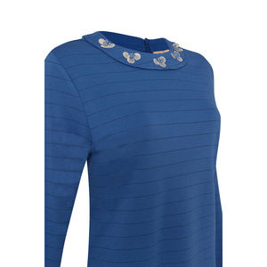 Blusa de Punto a Rayas con Cuello Bordado para Mujer, Ropa de Oficina - Product Image 2