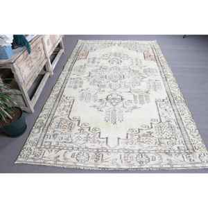 Alfombra Vintage Grande de 5.4x9 pies, Alfombra Turca de Lana Ombré en Blanco y Gris - Product Image 3