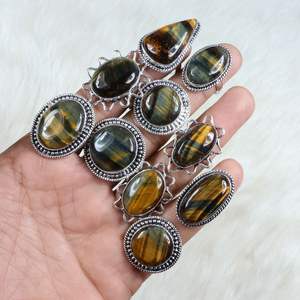 Bagues en pierres précieuses œil de tigre bleu naturel bijoux vente en gros bagues de serrage de créateur fabrication de bijoux pour la vente au détail - Product Image 1