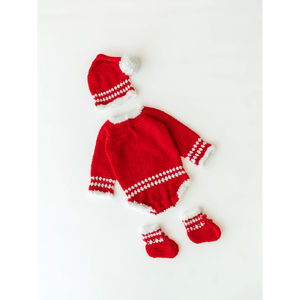 Unisex Christmas Style Santa <b>Crochet</b> Romper <b>Set</b> Warm Casual Infants' Winter Clothing Handknitted Red White Washable Soft Babies' - Product Image 3