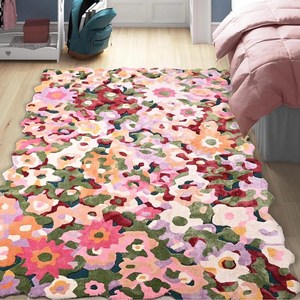 Alfombra de viscosa de lana tejida a mano moderna Rosa Floral Cassia para dormitorio estética sala de estar salón uso duradero en el suelo del hogar - Product Image 2