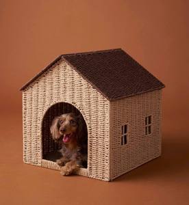 Casa para Mascotas de Papel Ecológica al por Mayor, Casa para Perros y Gatos de Mimbre Tejida a Mano con Techo Extraíble - Product Image 1