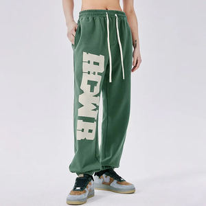 Hommes décontracté 100% coton Jogger pantalons de survêtement en gros personnalisé sérigraphie lettres coupe ample haute élastique foncé uni teint Baggy - Product Image 3