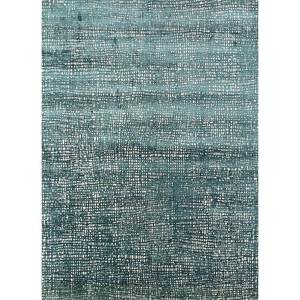 Alfombra Kavi Verde de Lana y Seda de Bambú Anudada a Mano, Diseño Teoría del Caos, Patrón Abstracto Rectangular para Sala de Estar, 10 mm de Grosor - Product Image 1