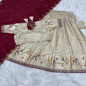 VASTRA COTTAGE Paithani <b>Silk</b> Lehenga Choli Set Stitched Embroidery Sequins Cutwork Lace Blouse <b>Silk</b> Dupatta Traditional Wear - Product Image 5