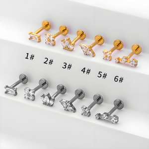 Vente en gros de boucles d'oreilles Labret sieste en titane 16g plaqué or <span class=keywords><strong>Helix</strong></span> <span class=keywords><strong>Piercing</strong></span> Push Studs clous de nez hypoallergéniques <span class=keywords><strong>Piercing</strong></span> bijoux - Product Image 2