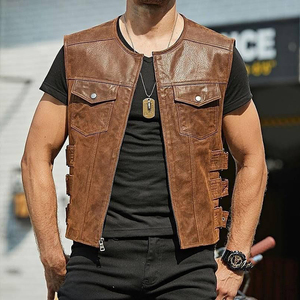 Fashion Wear Genuine <b>Leather</b> <b>Vests</b> Breathable Waterproof Custom High Quality Top Design Moto Biker Style Winter Outer Wear <b>Men's</b> - Product Image 2