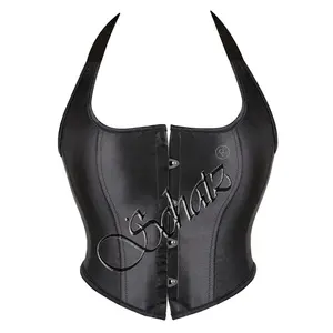 Schatz International Mulheres Sexy lingerie Bustier Corsete com cadarço traseiro Corsete Halter preto com decote de renda modelador de corsete