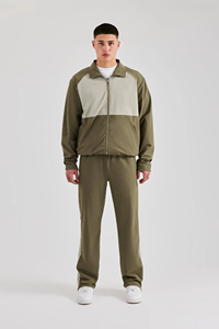 Custom logo <b>Nylon</b> Panel Funnel Neck Track Jacket & Jogger Khaki Soft <b>Fabric</b> Tracksuit for men - Product Image 5