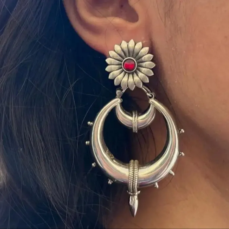 Grandi orecchini a cerchio cerchi in argento sterling, grandi orecchini creoli, orecchini a punta gioielli rockabilly, orecchini etnici tribali