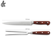 Ensemble de couteau et fourchette en acier inoxydable avec manche en bois, 2 pièces, couteau à découper pour le barbecue, pour le camping et la cuisine, OEM disponible