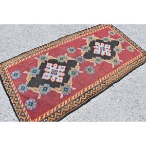 Alfombra de lana negra Roja turca 3,6 X 6.7ft Kilim área grande diseño rectangular de retazos abstractos para pasillo alfombra de habitación de látex de 10mm - Product Image 4