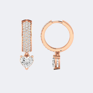 Pendientes colgantes tipo huggie con pavé de diamantes de 1.50 CTW, corte redondo y en forma de corazón, engastados con puntas, de oro macizo para mujer - Product Image 2