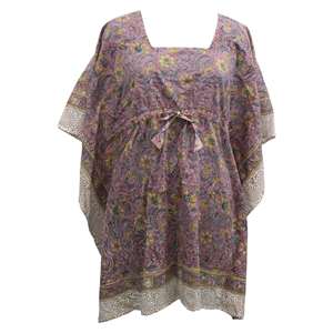 Túnica Kaftan 100% Algodón para Mujer, Estampado Floral, Estilo Hippie, para Usar como Cubre Traje de Baño - Product Image 1