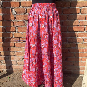 Indian Hand-Block Printed Casual Women's <b>Long</b> <b>Skirt</b> Dress Breathable with Elastic Waistline Embroidered Decoration - Product Image 1