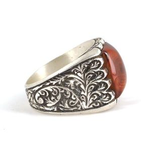 Bague pour homme en argent sterling 925 avec pierre d'ambre orange compressée, gravée à la main, sertie en clos rectangulaire, rhodiée, pour usage quotidien - Product Image 3