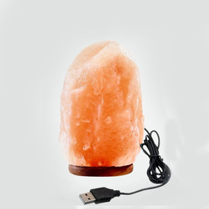 Lampe USB au sel de l'Himalaya artisanale avec base en bois massif personnalisable Base en bois naturel Décoration de chambre Produit artisanal unique - Product Image 1