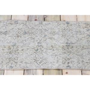 Alfombra Turca Pequeña de 1.5x2.9 pies, Alfombra Floral Beige y Azul de Lana - Product Image 3