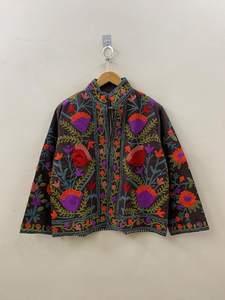 Embroidered Suzani Velvet Short Jacket Statement Outerwear Coat Velvet Blazer Unisex Jacket Gift For <b>Wife</b> Bridal Bolero Jacket - Product Image 4