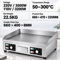 Grill électrique commercial à plaque plate, grande surface de cuisson, 3500W, double contrôle de température, en acier inoxydable, Teppanyaki de comptoir