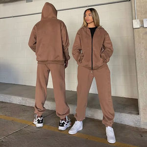 Chándal Personalizado al por Mayor para Hombre, 100% Algodón, Felpa, Informal, Unisex, con Cremallera, Liso, Holgado, Grueso, con Hombros Caídos - Product Image 2