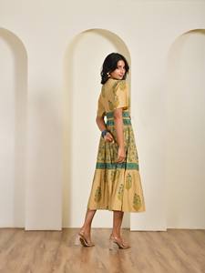 Vente en gros de robe midi de style bohème pour femmes confortable pur 100% coton main bloc imprimé floral respirant tenue décontracté - Product Image 6