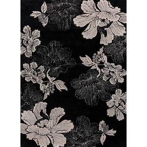 Tapis Hacienda en laine et viscose tufté à la main, motif floral et rayé, gris et noir, pelucheux, pour salon, couloir, forme rectangulaire, Tra-14893 - Product Image 1