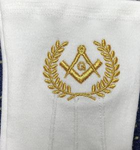 Master Mason Blue Lodge Guantes Algodón blanco con cuadrado dorado y brújula 2025 Masonic Regalia Freemasons Guantes OEM con servicio - Product Image 3