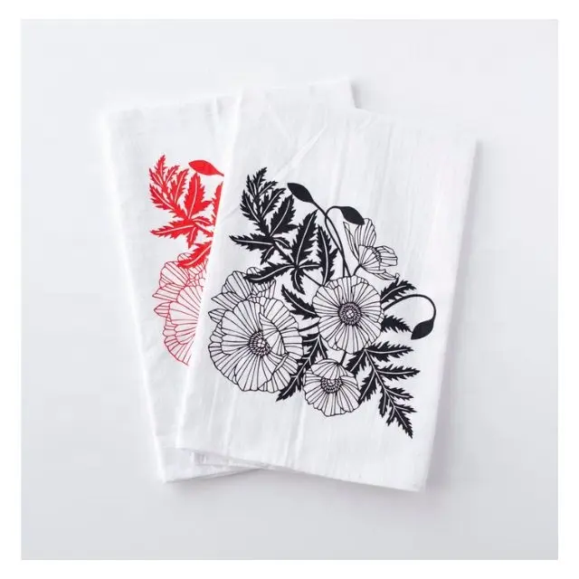 Attractive Natural Hand Block Floral Hibiscus Printed Simple Washable Decorative Dough Covering 100% Cotton Flour Sack Towels