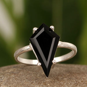 Anillo de punta de ónix negro Natural de diseño increíble, 10x18mm, forma de cometa, Plata de Ley 925, joyería minimalista Bohemia hecha a mano - Product Image 1