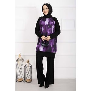Ensemble hijab deux pièces décontracté en mousseline de soie côtelée à imprimé batik, chic pour la saison printanière - Product Image 3