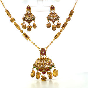 Ensemble de collier en or 22 carats, filigrane antique, bijoux fins traditionnels du temple - Product Image 5