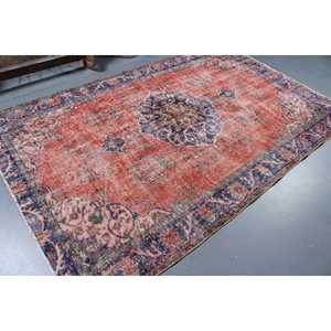 Tapis de 5,5 x 8,7 pieds, grand tapis vintage, tapis à fleurs rouges - Product Image 2