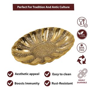 ชามโลหะรูปวงรีสำหรับตกแต่งบ้าน โต๊ะอาหาร จัดเลี้ยง โชว์อาหาร บริการอาหาร สีทอง ดีไซน์แบบดั้งเดิม สวยงาม ใช้งานได้หลากหลาย - Product Image 3